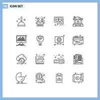 Mobile Interface Outline Set of 16 Pictograms of dashboard analytics economy estate dollar Editable Vector Design Elements