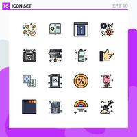 16 Universal Flat Color Filled Line Signs Symbols of economy gear contact web web page Editable Creative Vector Design Elements