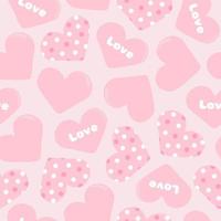 Seamless pink pattern with hearts with lettering, polka dots and monochrome in vector