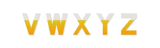 Letters V, W, X, Y, Z made of beer, bubbles and foam isolated on white. Creative Oktoberfest vector alphabet. Sans serif font. Latin uppercase symbols. Easy to edit template for your design.