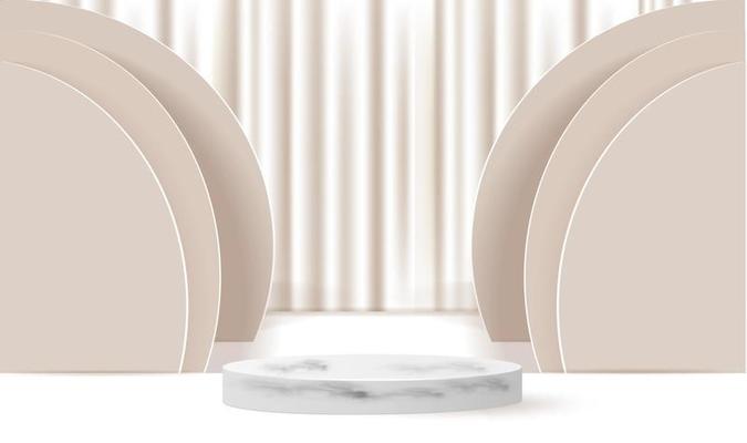 3d background products display podium with platform. background vector 3d rendering with podium. stand to show cosmetic product on podium 3d. Stage showcase on pedestal display beige background studio