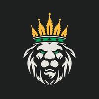 lion logo. Leo face with gold color marijuana crown. Royal cat icon. Vector illustration.