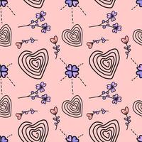 Heart-shaped abstract line pattern and cute floral background design. Seamless Pattern vector illustration. Suitable for valentine's day cards, wrapping paper, textiles