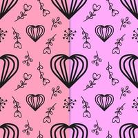 Line drawing of heart shape and cute floral ornament on two color background. Seamless pattern vector illustration. Suitable for valentine's day cards, wrapping paper, textiles