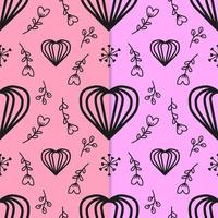 Line drawing of heart shape and cute floral ornament on two color background. Seamless pattern vector illustration. Suitable for valentine's day cards, wrapping paper, textiles