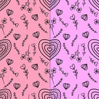 Line drawing of heart shape and cute floral ornament on two color background. Seamless pattern vector illustration. Suitable for valentine's day cards, wrapping paper, textiles