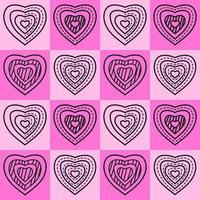Love shape with different hearts on a pink colorful geometric square background design. Seamless Pattern vector illustration. Suitable for valentine's day cards, wrapping paper, textiles