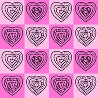 Love shape with different hearts on a pink colorful geometric square background design. Seamless Pattern vector illustration. Suitable for valentine's day cards, wrapping paper, textiles