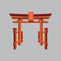 Japanese Torii gate. Realistic Symbol of Japan, shintoism religion. Red wooden sacred tori arch. Ancient entrance, Eastern heritage and landmark. Oriental religious architecture. Vector illustration