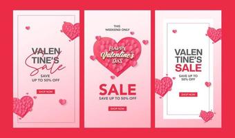 plantilla de publicación de historia de venta de día de san valentín de estilo de papel vector