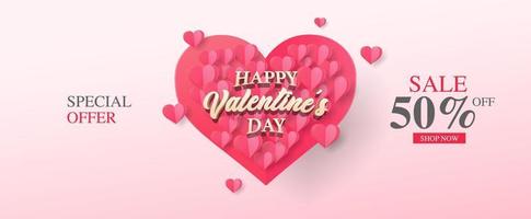 Paper style valentines day banner template vector