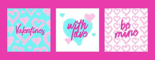 Hand drawn style valentines day post set vector