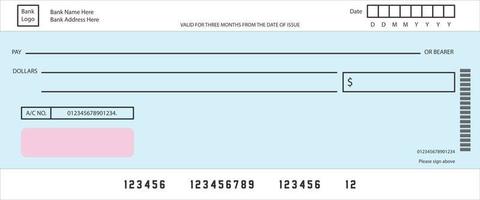 eps10 vector Blank bank cheque design template illustration.  blue Vector of empty bank cheque.
