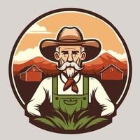 Farmer man logo mascot, agriculture farm icon vector