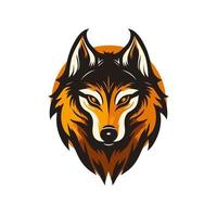 vector illustration of wolf head logo icon concept orange color for e sport team badge or company branding