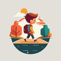 Little boy with backpack go back to school vector illustration