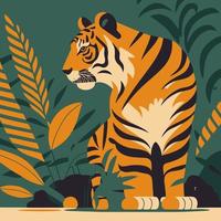 decorative tiger floral ornament background for wall art print or poster design vector