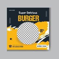 Delicious Burger social media post for food promotion and web banner template Free Vector