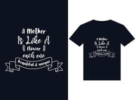 una madre es como una flor, cada una de ellas hermosas ilustraciones únicas para el diseño de camisetas listas para imprimir vector