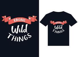 Raising Wild Things illustrations for print-ready T-Shirts design vector