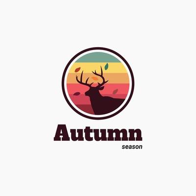 autumn season deer silhouette falling leaf logo circle