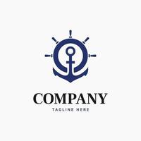 marine ship wheel anchor logo vector