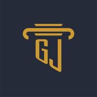 GJ initial logo monogram with pillar icon design vector image