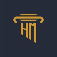 monograma del logotipo inicial de hm con imagen vectorial de diseño de icono de pilar vector