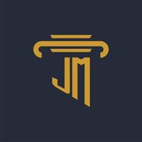 Monograma del logotipo inicial jm con imagen vectorial de diseño de icono de pilar vector