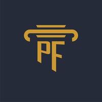 PF initial logo monogram with pillar icon design vector image