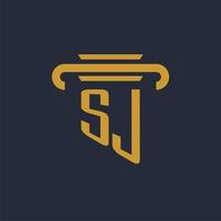 SJ initial logo monogram with pillar icon design vector image