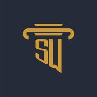 SW initial logo monogram with pillar icon design vector image