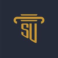SU initial logo monogram with pillar icon design vector image