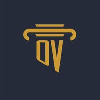 OV initial logo monogram with pillar icon design vector image