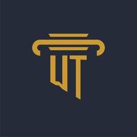 WT initial logo monogram with pillar icon design vector image