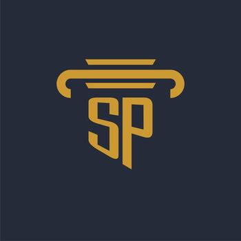 SP initial logo monogram with pillar icon design vector image