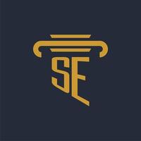 SE initial logo monogram with pillar icon design vector image