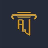 AJ initial logo monogram with pillar icon design vector image