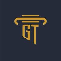 GT initial logo monogram with pillar icon design vector image