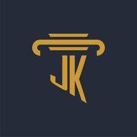 Monograma de logotipo inicial jk con imagen vectorial de diseño de icono de pilar vector