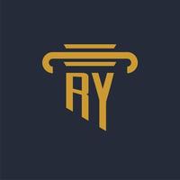 RY initial logo monogram with pillar icon design vector image