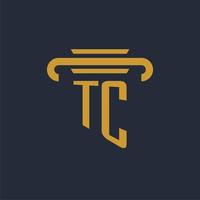 monograma del logotipo inicial de tc con imagen vectorial de diseño de icono de pilar vector