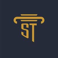 ST initial logo monogram with pillar icon design vector image