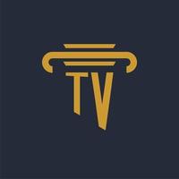 monograma del logotipo inicial de tv con imagen vectorial de diseño de icono de pilar vector