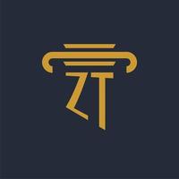 ZT initial logo monogram with pillar icon design vector image