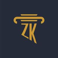 ZK initial logo monogram with pillar icon design vector image