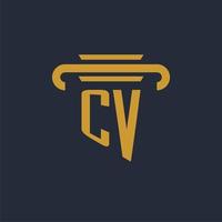 CV initial logo monogram with pillar icon design vector image