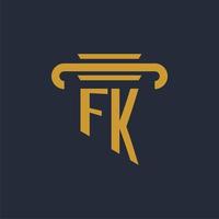 FK initial logo monogram with pillar icon design vector image