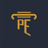 PE initial logo monogram with pillar icon design vector image