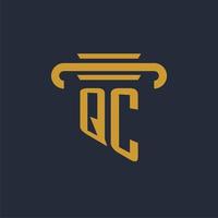 QC initial logo monogram with pillar icon design vector image